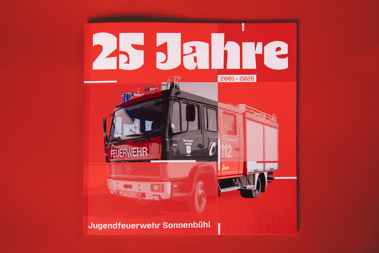 Design der Festschrift zum 25-jährigen Jubiläum für die Jugendfeuerwehr Sonnenbühl