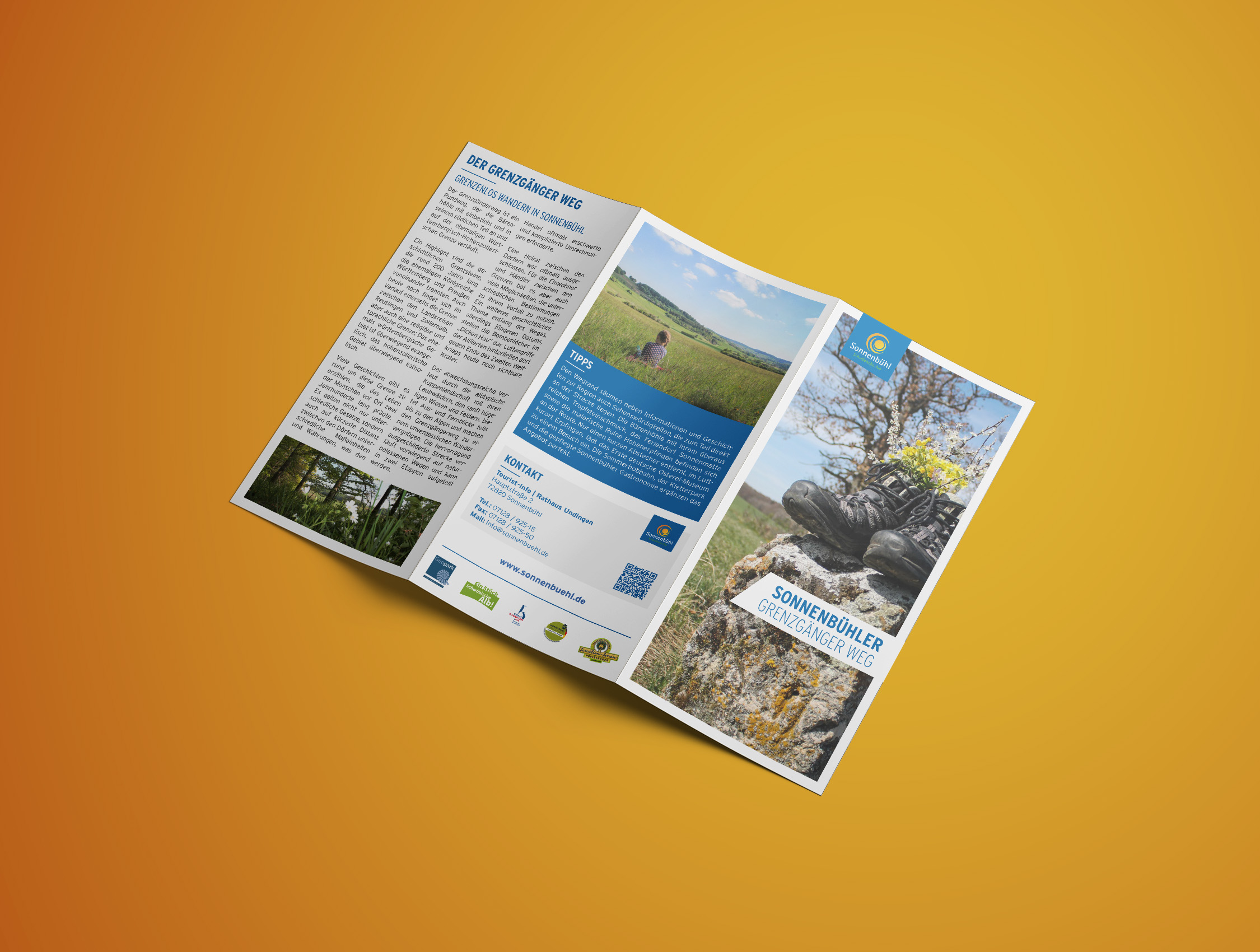 Design des Flyers für den Grenzgänger Weg der Gemeinde Sonnenbühl